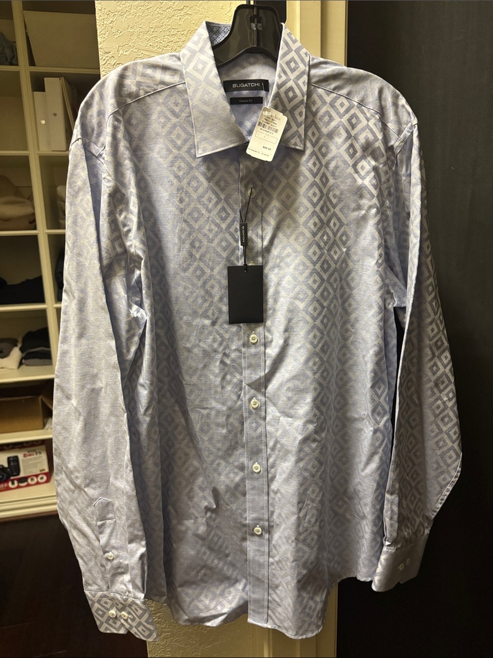 Bugatchi Blue Diamond Jacquard Men's Dress Shirt